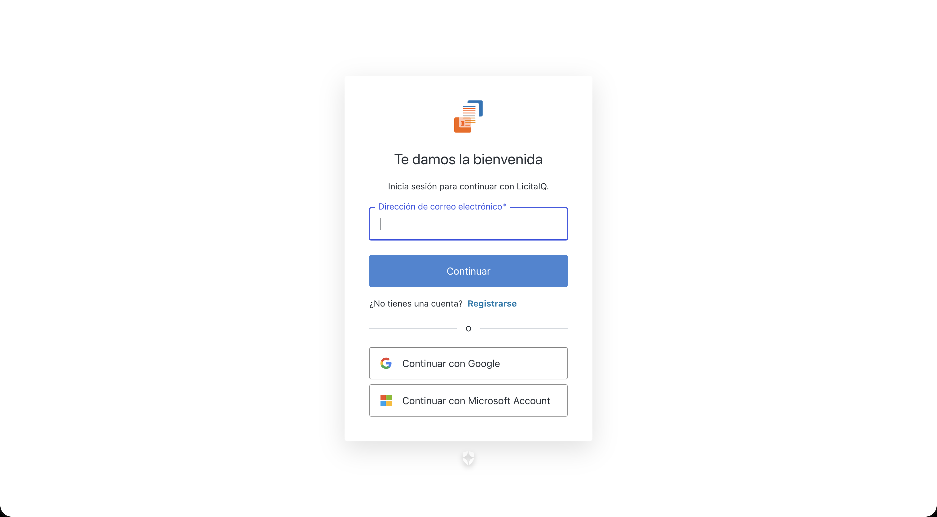 Pantalla de inicio de sesión con correo, Google o Microsoft